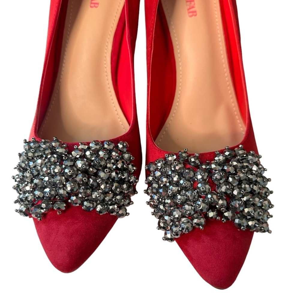 JustFab | Red Embellished Silver Bow Heels Size 11 NWOT - Picture 6 of 11